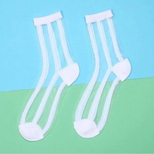 NWT Sheer Mesh & White Vertical Stripe Lightweight Mid-Calf Tube Socks